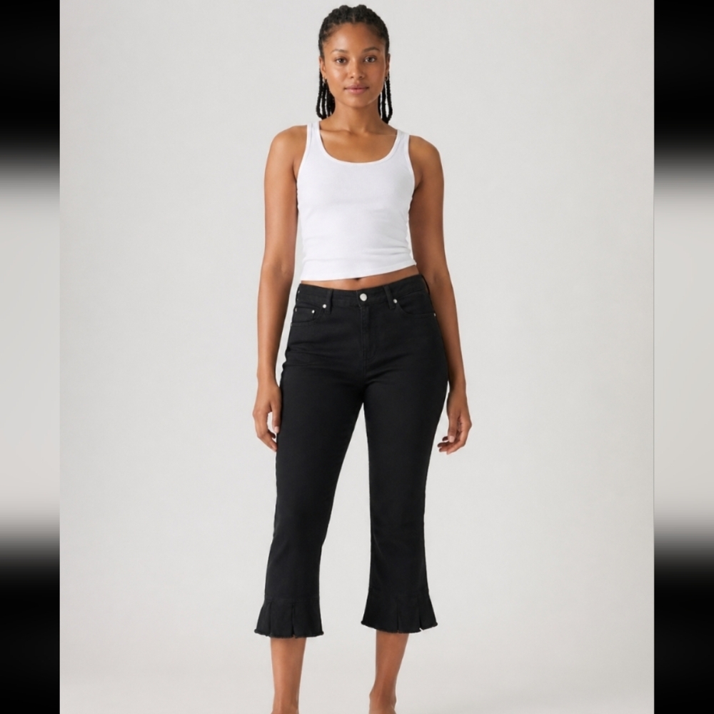 TOPSHOP Dree Moto Crop Ruffle Flare Fray Jean 32